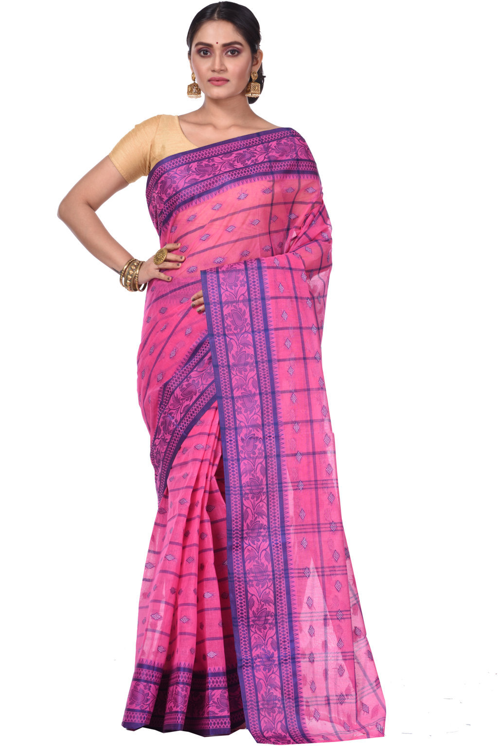 Pink Pure Cotton Diamond_Tant Tant Saree (643)